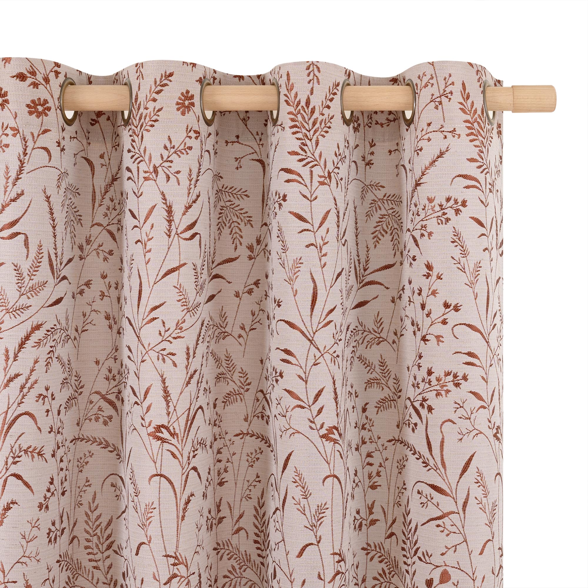 BGment Linen Curtains for Living Room 84 Inches Long - Fall Jacquard Botanical Leaf Floral Branch Vintage Cottage Core Farmhouse Light Filtering Rustic Window Drapes, Terracotta, Each 52 Inch Wide