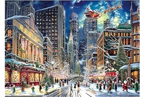Blueforest Christmas Jigsaw Puzzle 1000 Pieces for Adults - 27.5x19.7 Inches City Night Scene with Santa Sleigh, Challenging Fun Adult Puzzles Home Decor