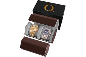 QWATCHBANDS Leather Watch Cases for Men - Hexagon Single & Double Watch Roll Travel Case - Genuine Napa Leather with Velvet Interior - Storage & Display Holder for 1 Watch or 2 Watches