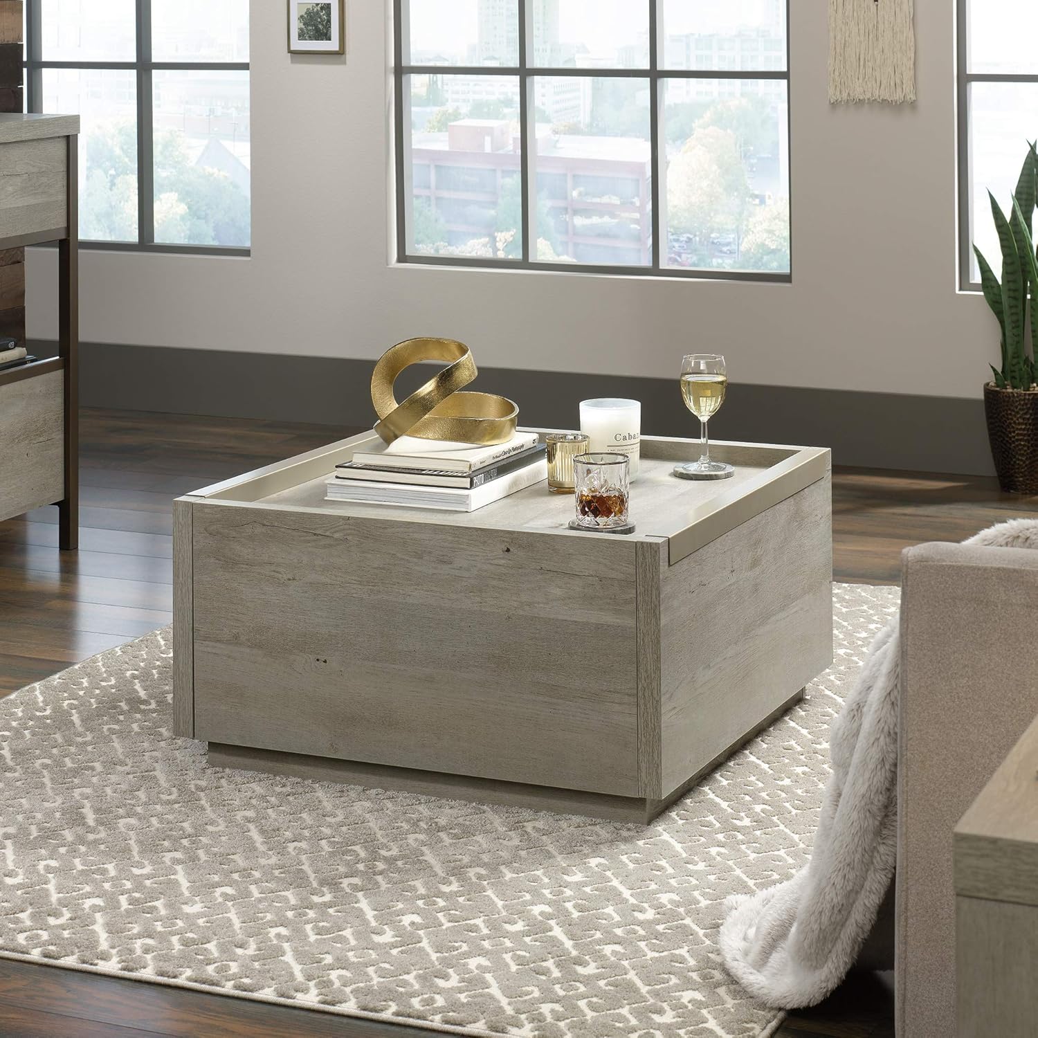 Sauder Manhattan Gate Coffee Table, L: 31.02" x W: 30.95" x H: 16.06", Mystic Oak finish: Kitchen & Dining