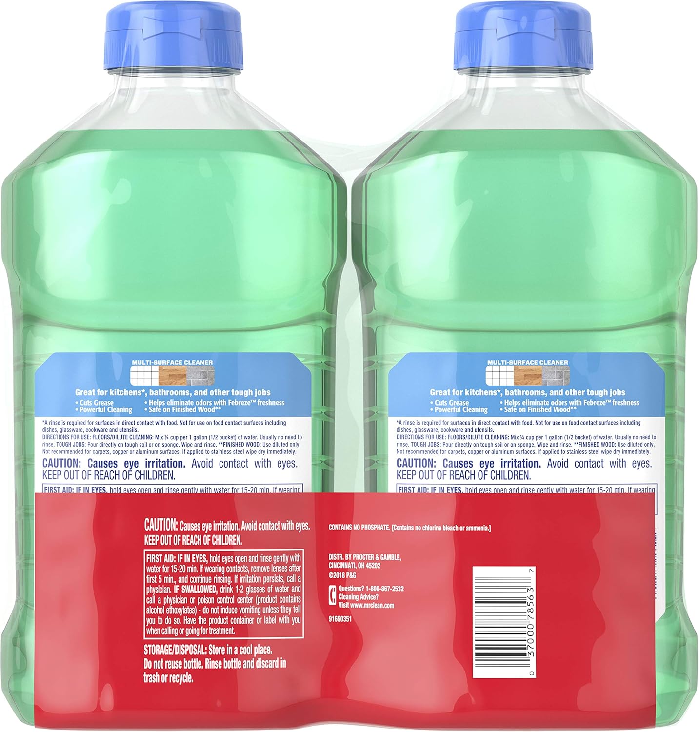 Mr. Clean Liquid All Purpose Multi-Surface Cleaner | Meadows and Rain with Febreze Freshness - 45 Ounce Each Bottle (Pack of 2) (Total 90 fl oz): Health & Personal Care