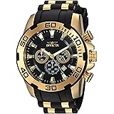 Invicta Men's Pro Diver Scuba 50mm Gold Tone Stainless Steel and Silicone Chronograph Quartz Watch, Black/Gold (Model: 22340)