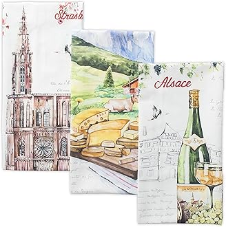 Maison d' HermineDish Towels 100% Cotton Kitchen Towels Absorbent Dishcloth for Home, Kitchen, Dining, Cocktail Parties & Camping, Ribeauville - Spring/Summer (Set of 3)