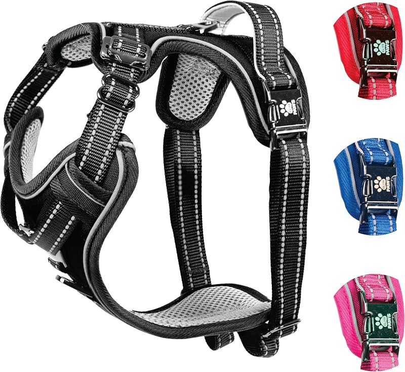 Elite Paws Premium Metal Buckle Dog Harness Black Medium UK