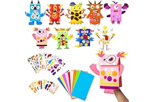 WATINC 9Pack Hand Puppet Art Craft - DIY Making Your Own Paper Sock Puppets Kits Wiggle Googly Eyes, Imaginative Early Learning Classroom Family Storytelling Games Pretend Party Supplies (Monsters)