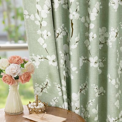 Fmfunctex Green Floral Blackout Curtains 2 Panels 54 Drop Eyelet 50W