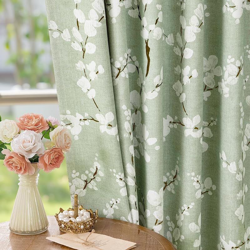 Fmfunctex Green Floral Blackout Curtains 2 Panels 54 Drop Eyelet 50W