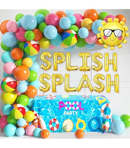 Kreatwow Splish Splash Birthday Decorations Kit - Pool Party Backdrop & Balloon Garland