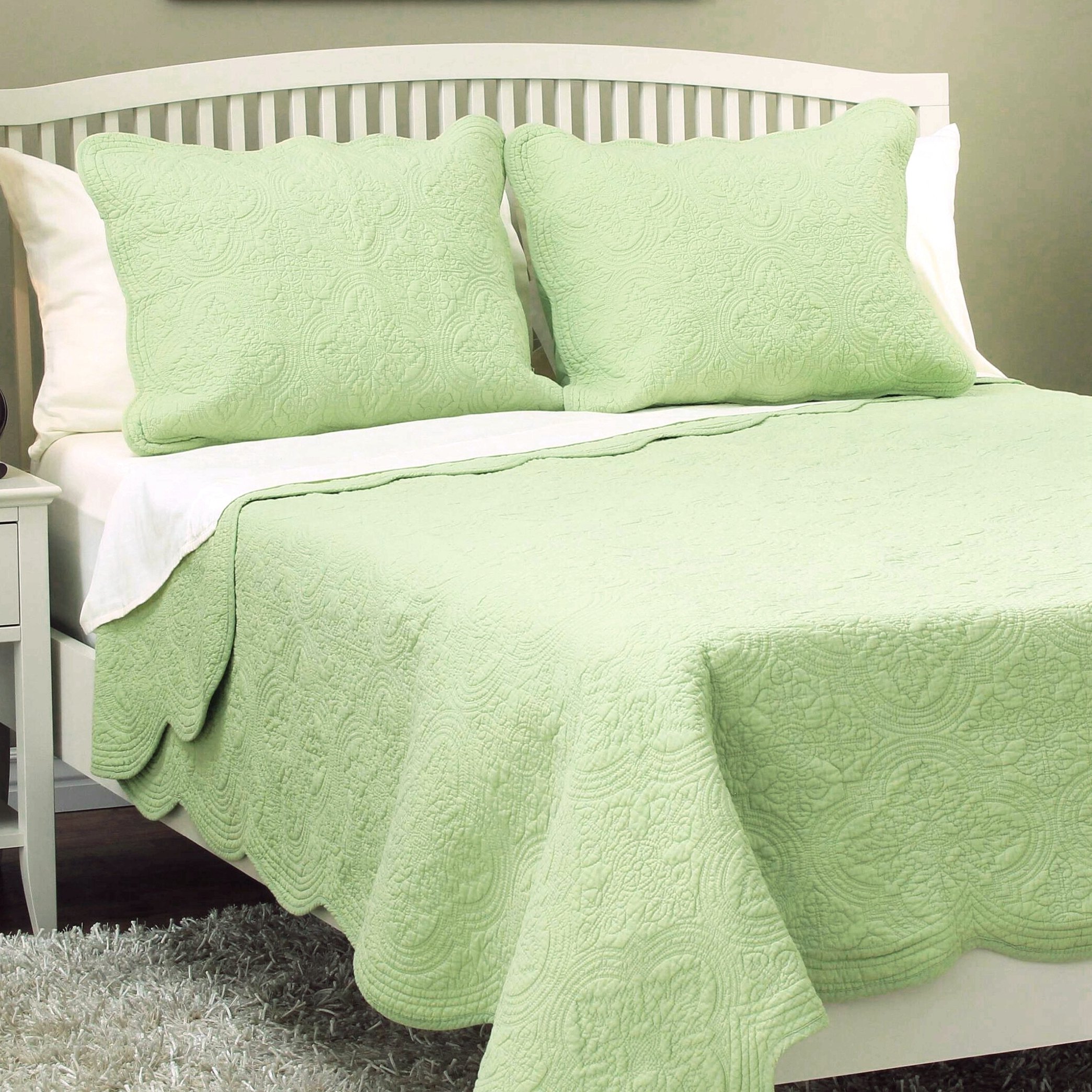 Cozy Line Home Fashions Victorian Medallion Solid Green Embossed 100% Cotton Bedding Quilt Set,Coverlet,for Bedroom/Guest Room (Blantyre - Green, Queen - 3 Piece)