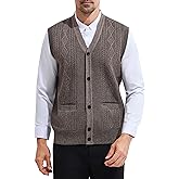 LemonGirl Mens V Neck Slim Fit Vest Sleeveless Button Casual Knitwear Sweater