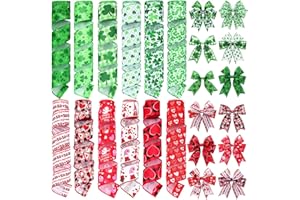 Vincreem 12 Rolls Valentine's Day Wired Edge Ribbon for Wreaths 2 Inch x 60 Yards Red Pink Heart Gnome Truck Print Grosgrain Ribbon Shamrock Clover Crafts for St Patricks Day Party Supplies 12 Styles