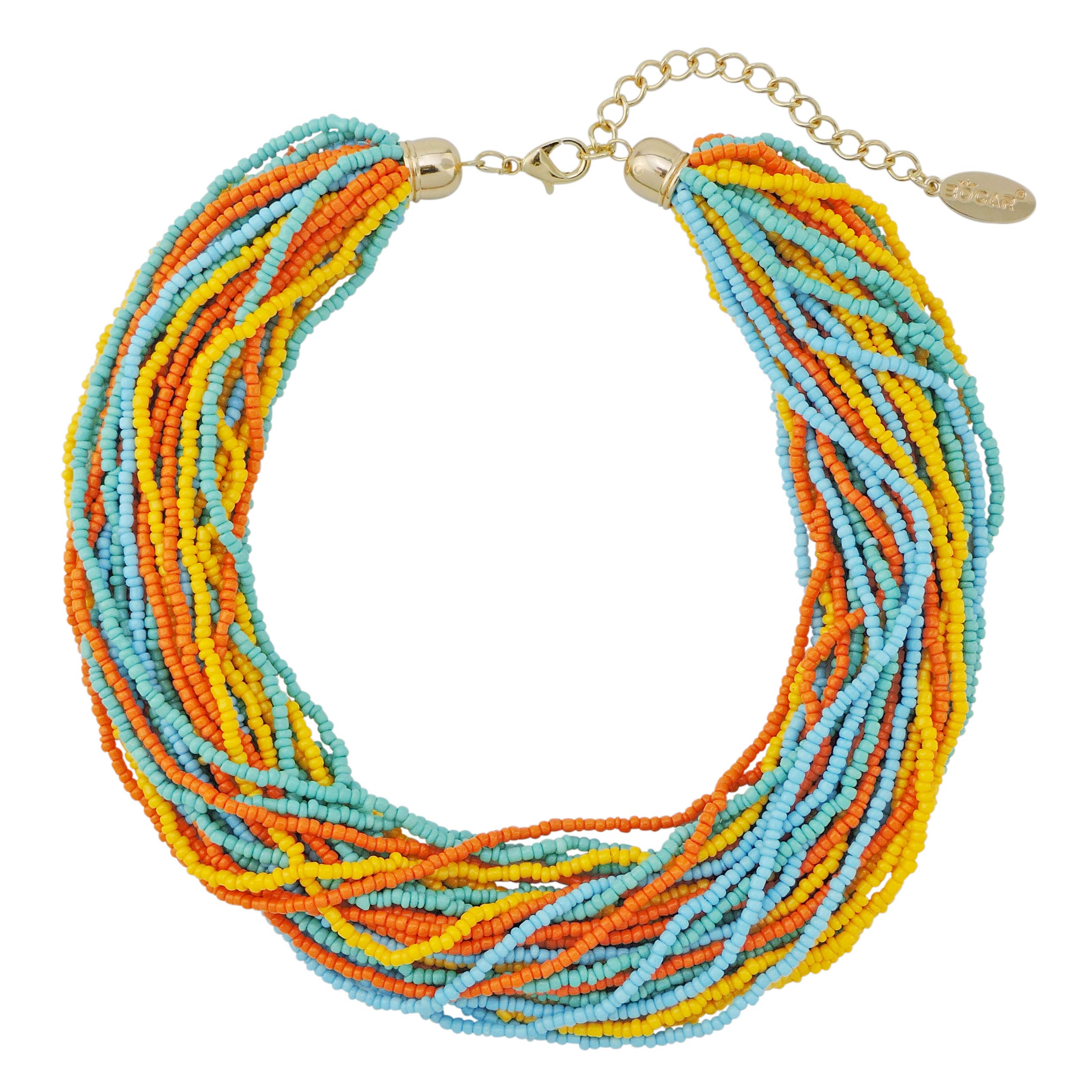 Bocar Multiple Strand Handmade Beaded 16" Statement Collar Necklace for Women with Gift Box (NK-10402-Orange Mint Soda)