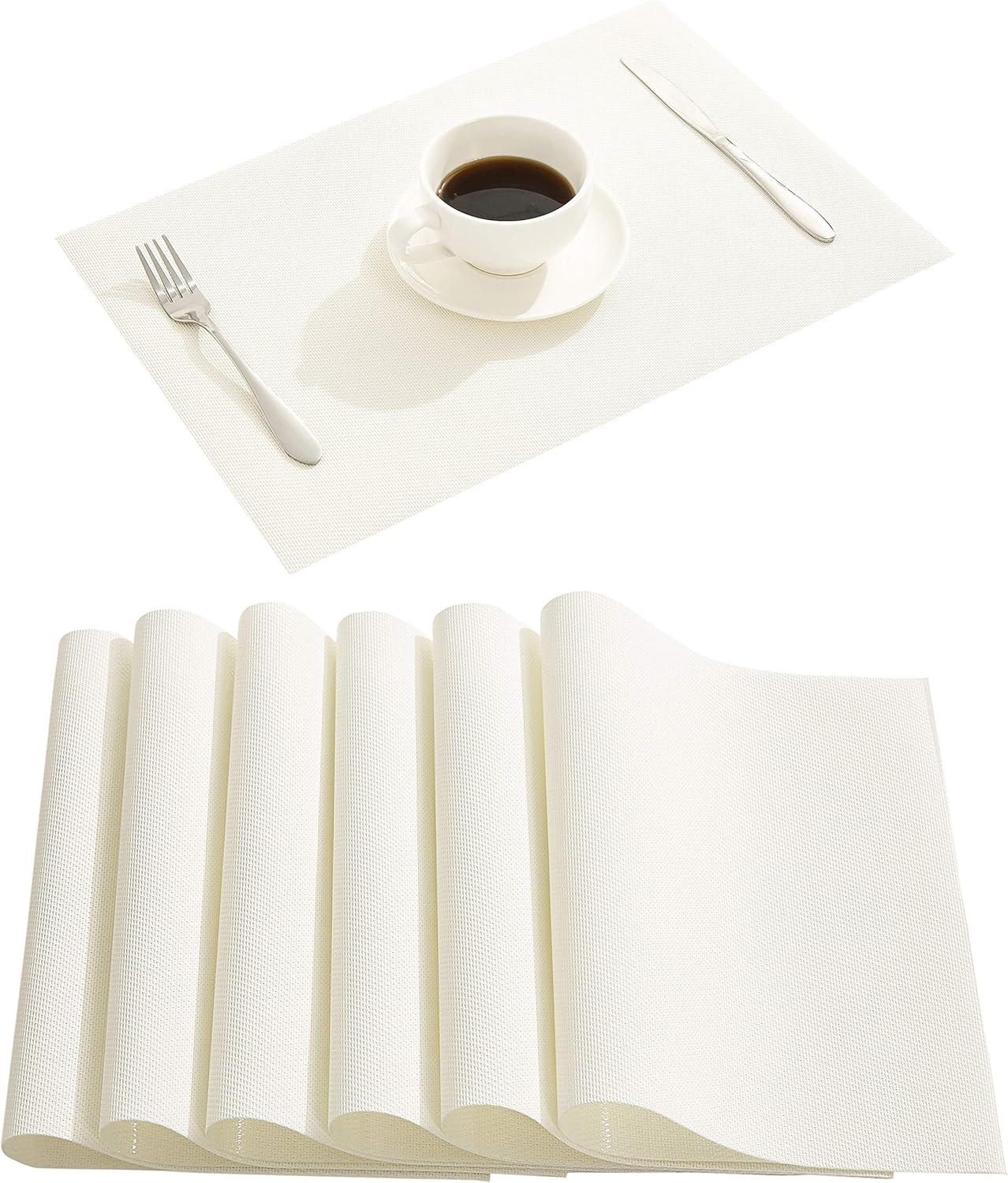 DOLOPL Placemat Placemats Waterproof White Placemats Set of 6 Crossweave Woven Vinyl Laminated Table Mat Easy to Clean Heat Resistant Wipeabl Placemats for Dining Table: Home & Kitchen