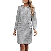LifeShe Women's Long Sleeve Tweed Mini Dress Business Work Short Dress Elegant Cute Party Dresses