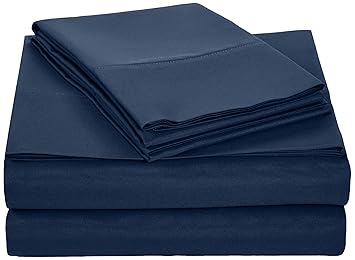 Amazon.com: AmazonBasics Microfiber Sheet Set - Queen, Navy Blue ...