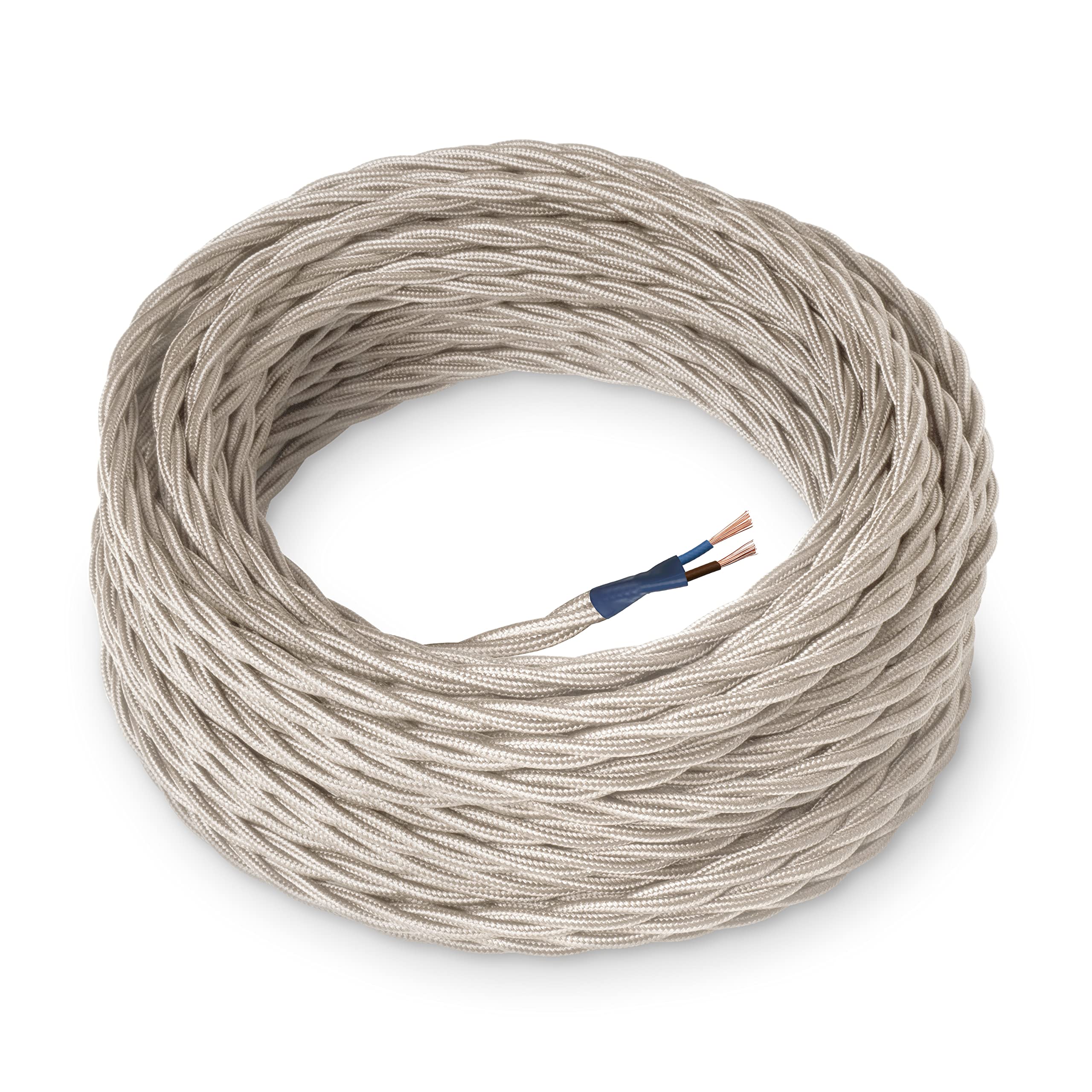 Amarcords - Textile Electrical Wire color IVORY braided silk 10 meters to 2 conductors 2x075 - coated in colored fabric Wire vintage for chandeliers and lamps applique lampshades.