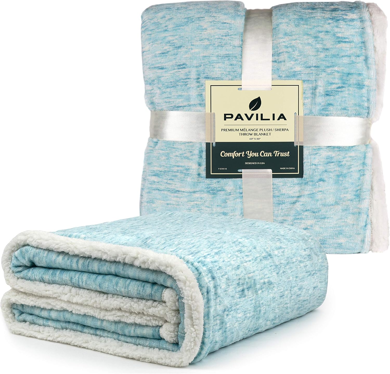 PAVILIA Melange Sherpa Blanket Throw Twin Size Sea Blue Turquoise | Soft, Fluffy, Microfiber Fleece Blanket for Couch Sofa | Warm Fuzzy Luxury Modern Plush Blanket,60x80 Inches