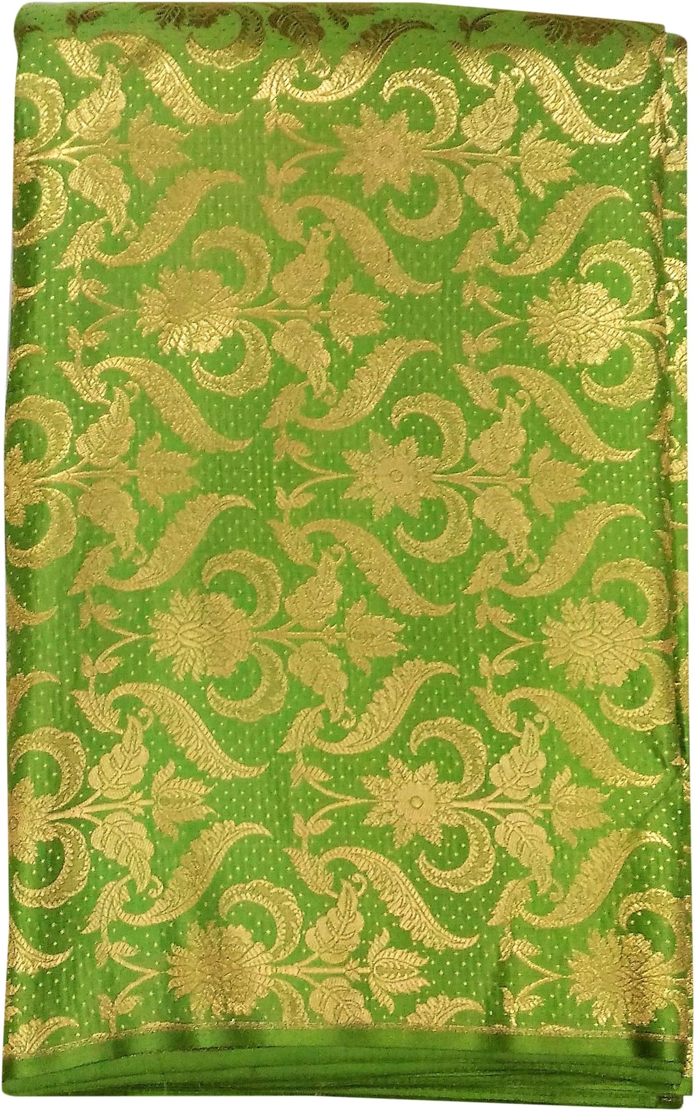 India silk Fab Unisex Poly Silk Handloom Unstitched Ethnic Fabric (Green, Free Size)