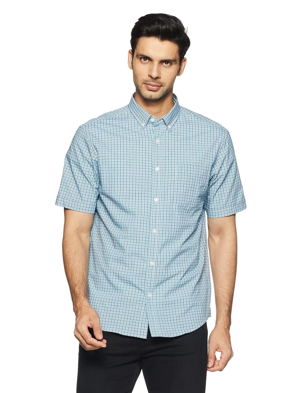 marks & spencer men's checkered regular fit casual shirt