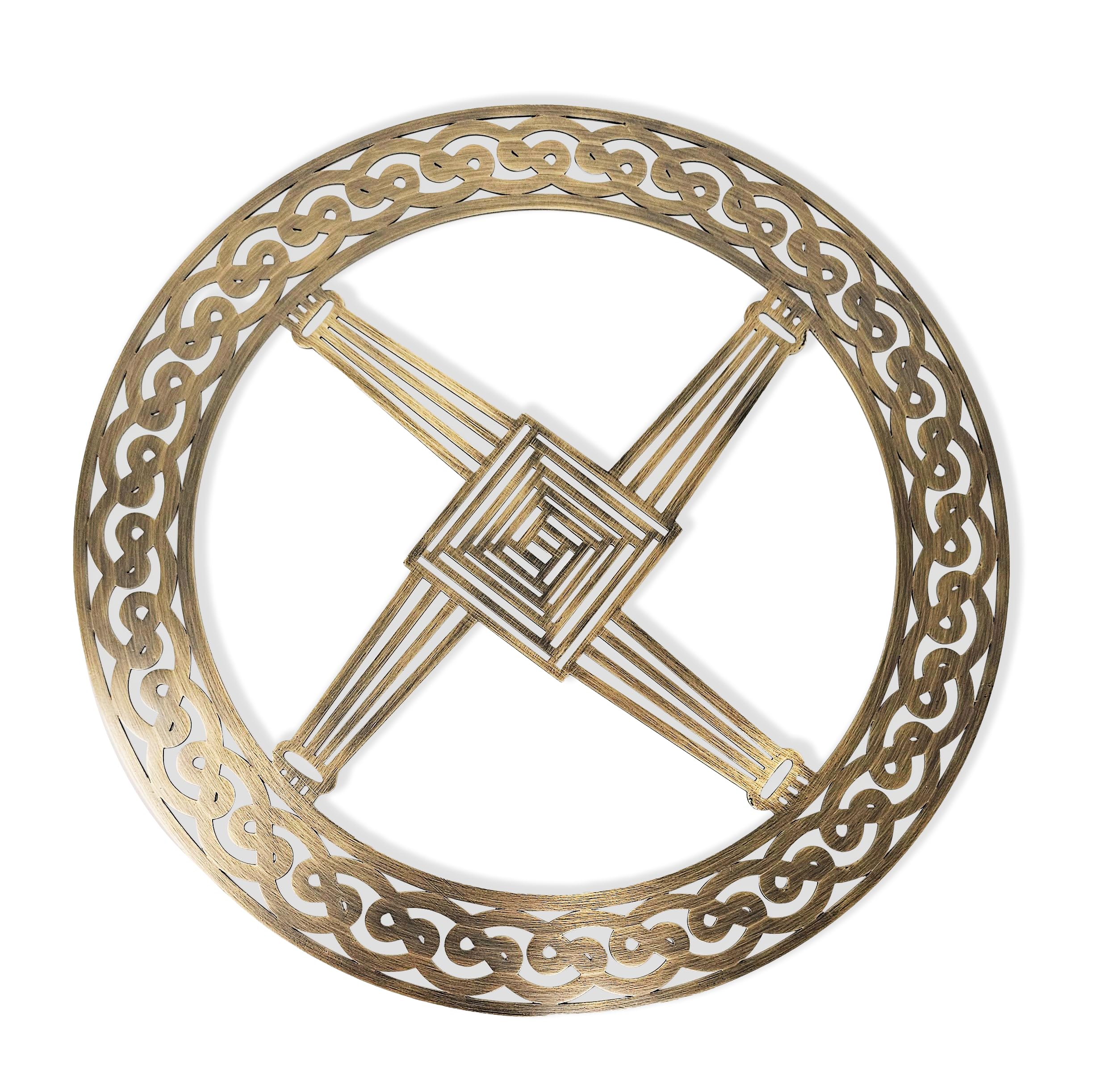 Exclusively Irish St Brigit's cross round-shaped wall hang (Antique Brass)