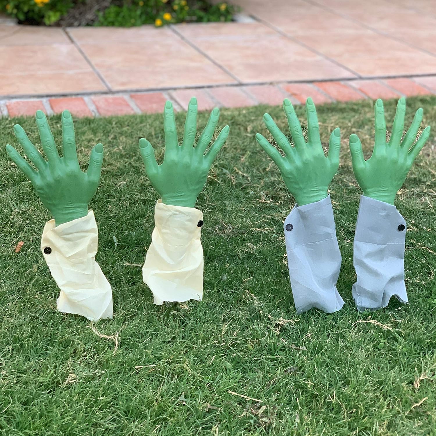 JOYIN Realistic Zombie Arm Stakes (Green), Halloween Yard Groundbreaker Stakes for Halloween Outdoor Decorations (2 Pair): Garden & Outdoor