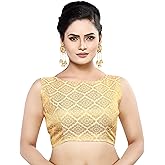 Madhu Fashion Womens Banaras Brocade Readymade Stitched Sleeveless Saree Blouse