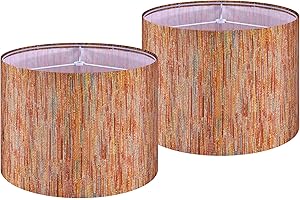GO&SO Set of 2 Stripe Drum Lamp Shades Chroma Red- 13"x13"x10" (Spider) - Bohemia Style Replacement Lampshade for Table, Floor & Bedside Lamps -Handcrafted Natural Fabric Lamp Shade -Easy Assembly