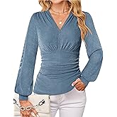 GRACE KARIN Womens Long Sleeve Sparkly Tops, V Neck Elegant Glitter Shirts, 2025 Fall Dressy Blouses for Party Wedding Guest