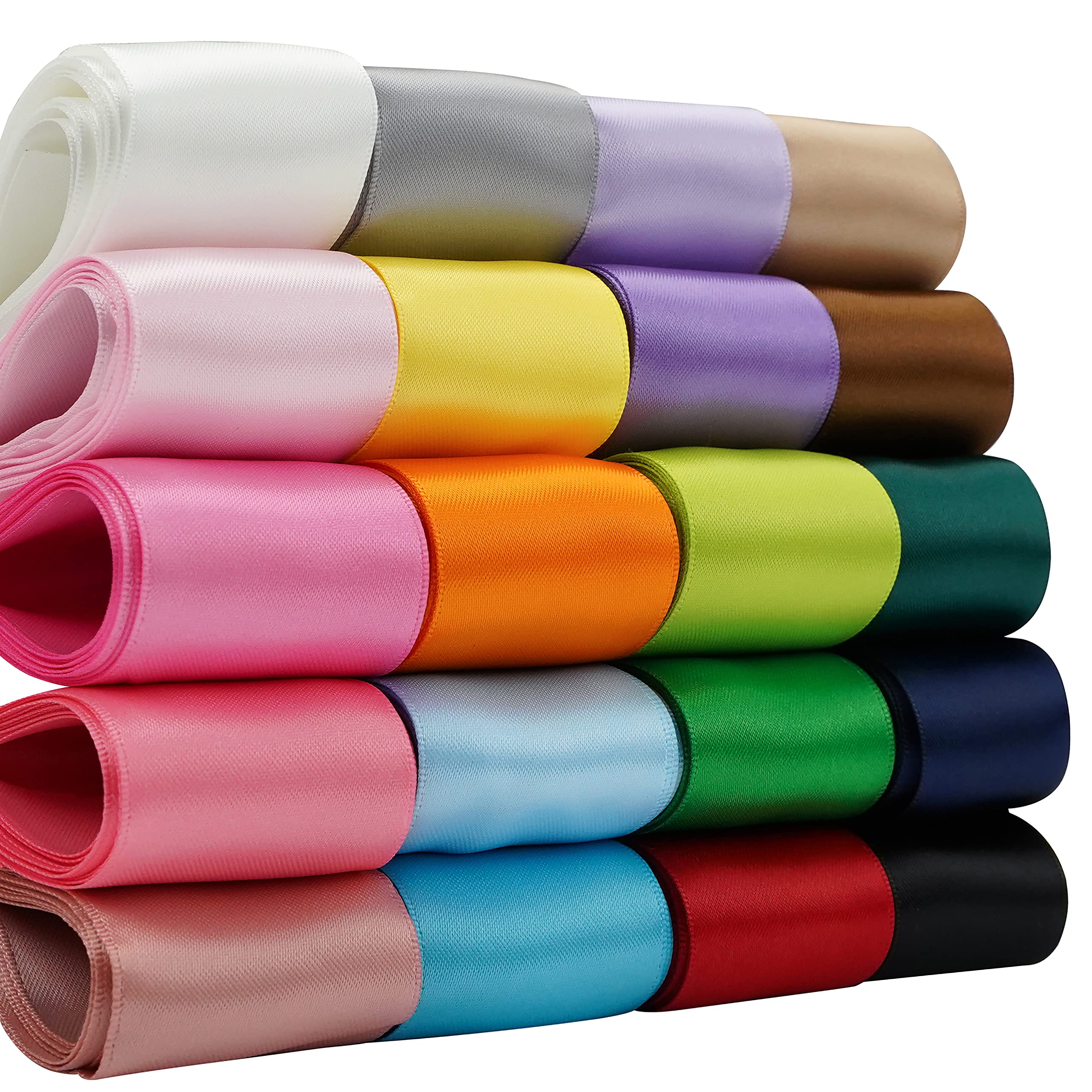 HUIHUANG 1-1/2 inch Satin Ribbon Assortment Colored Hair Ribbons for Sewing Gift Wrap Double Face Satin Ribbon for Crafts, Hair Bows 20 Colors with 2 Yards Each, Total 40 Yards Per Package
