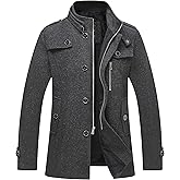 wantdo Men's Wool Blend Jacket Stand Collar Windproof Pea Coat