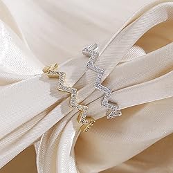 ASCOMY Dainty CZ Wave Ring 14k Gold Plated Handmade