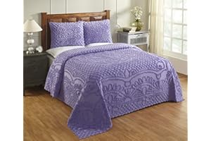 Better Trends Chenille Bedspreads Set King Size, Trevor Collection Medallion Design in Lavender - Lightweight bedspreads, 100% Cotton Tufted Cotton Bedspreads
