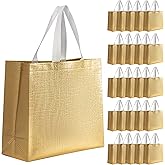 LUCKIPLUS 25 Pack Large Gift Bags for Present Birthday Party Wedding Reusable Gift Bag Silver Giant Gift Bags Cloth Non-woven Fabric Gift Bags (Gold)