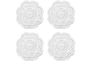 Phantomon Lace Round Crochet Doilies Handmade Coasters Vintage Style Table Placemats, 4-Inch, Pack of 4 (White)