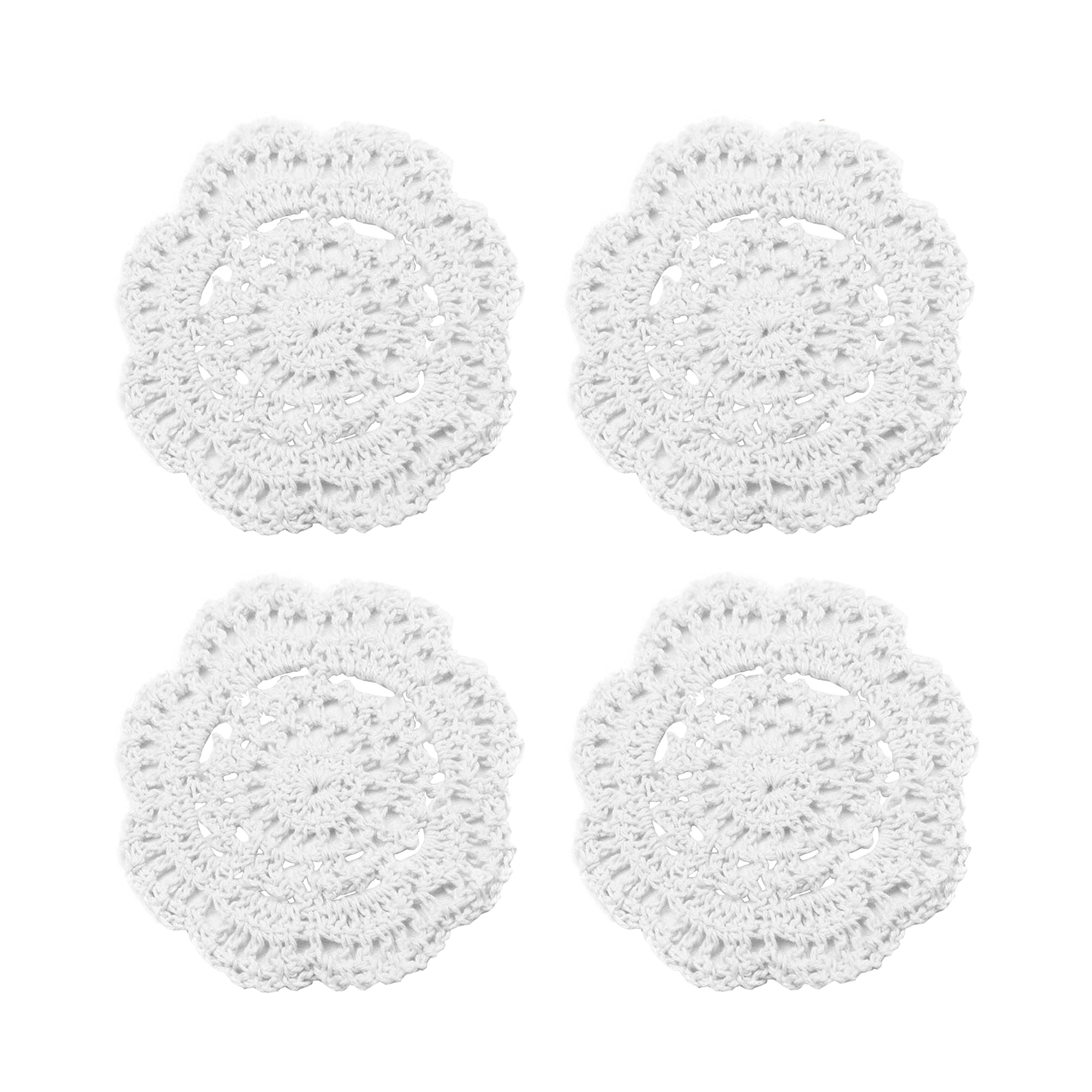 Phantomon Lace Round Crochet Doilies Handmade Coasters, 4-Inch, Pack of 4 (White)