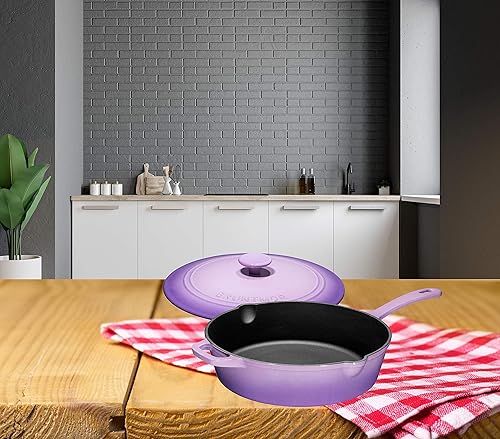 Bruntmor 5qt Purple Enameled Cast Iron Skillets with Lid and
