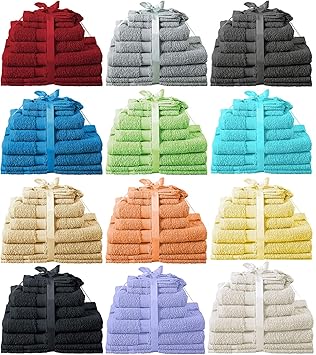 Heim24h 10 TLG. Handtuch-Set, 2 Handtücher, 2 Duschtücher, 2 Gästetücher, 2 Waschhandschuhe, 2 Badematte aus Baumwolle (Gelb/