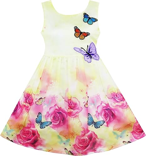 Mädchen Kleid Rose Blume Drucken Schmetterling Stickerei Lila Gr. 98-146