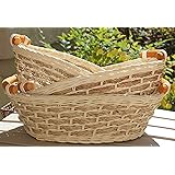RT450110-3 Handwoven Wicker Storage basket Curve Pole Handle in Cream and sand (Set of 3)