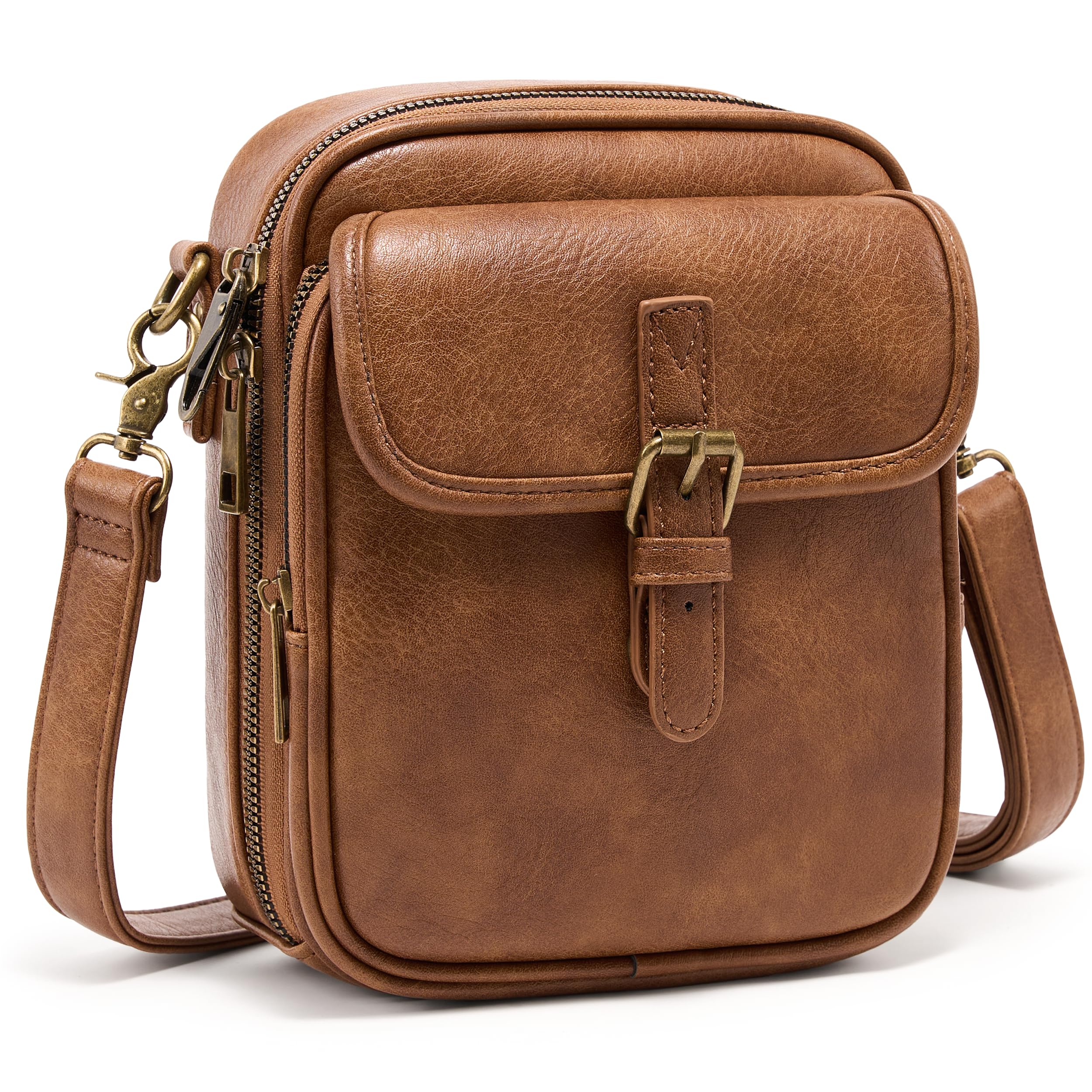 Photo 1 of ****FINAL SALE NOT RETURNS****
Small Messenger Bag Vegan Leather Crossbody Bag for Women Men, Vintage Cross Body Shoulder Purse with Card Slots(Brown)