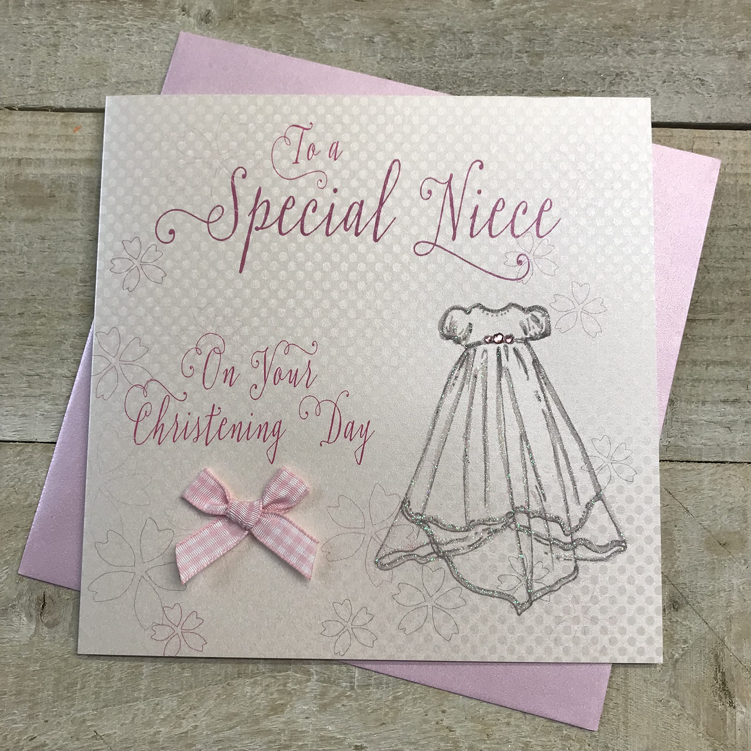 WHITE COTTON CARDS To A Special Niece On Your Christening Day Handmade Card, WB265, 16cm x 16xm