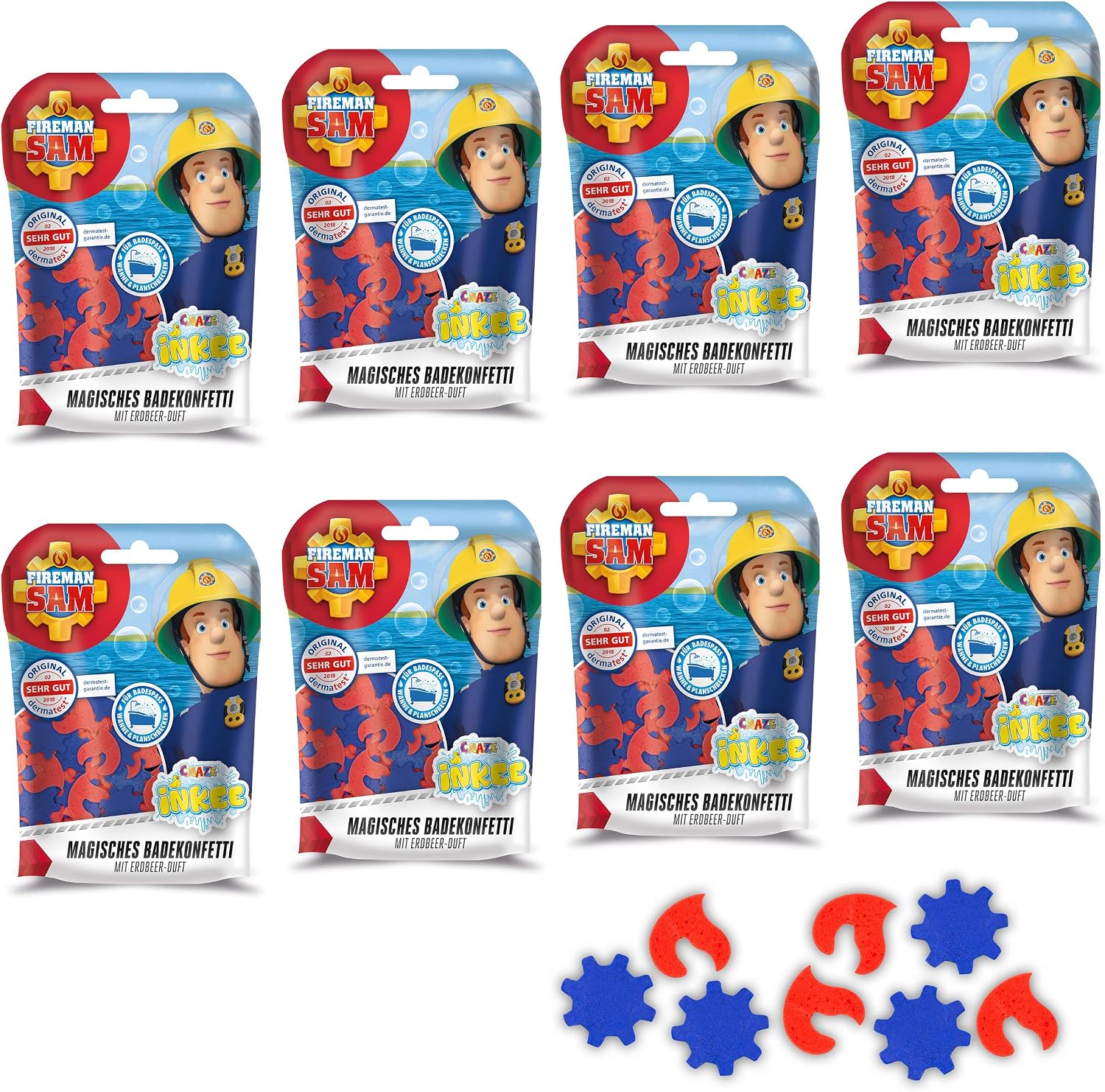 CRAZE INKEE Magic Fragrance 8 Pack Bath Confetti Bath Toy Fireman Sam Baby Toy Baby Bath Additive Children with Strawberry Fragrance Bath Fun for Children 12499
