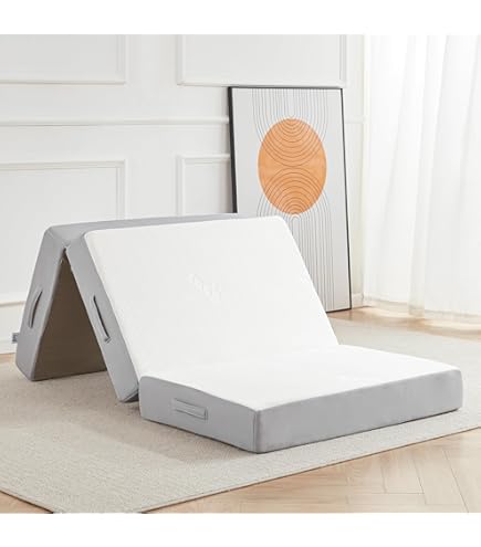 Matelas Pliable Léger Et Portable 4 Plis Avec Housse Amovible Facile à Ranger Pour Voyage, Camping, Invités, épaisseur 5 Cm, Blanc, 0,7 X 2 M