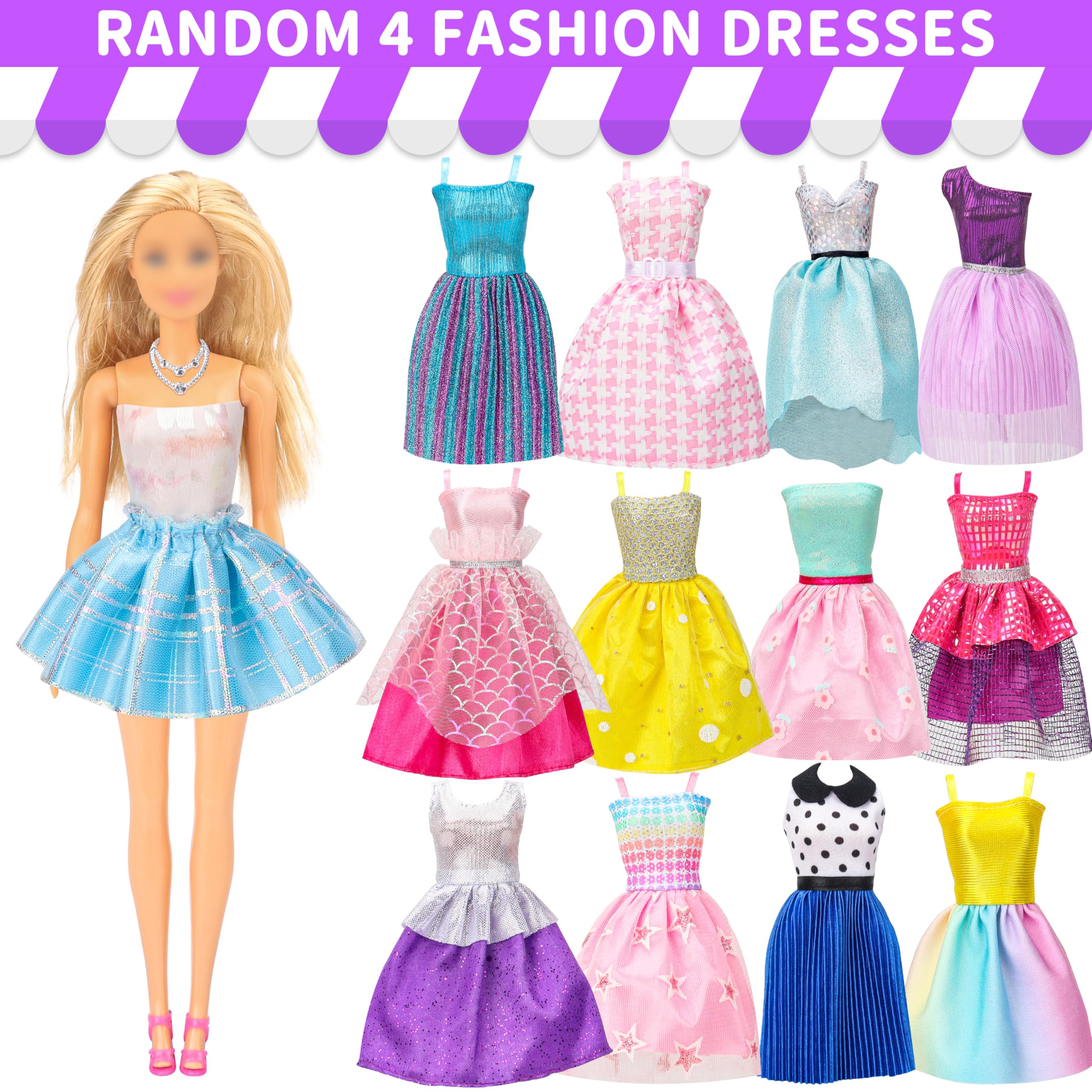 Style Shine 52 Pcs Doll Clothes and Accessories,2 Wedding Gowns 6 Fashion Dresses 2 Set Casual Outfits Top and Pant 2 Swimsuit,20 Hanger 10 Shoe 10 Accessories Toys for Girls Kids Birthday Gift