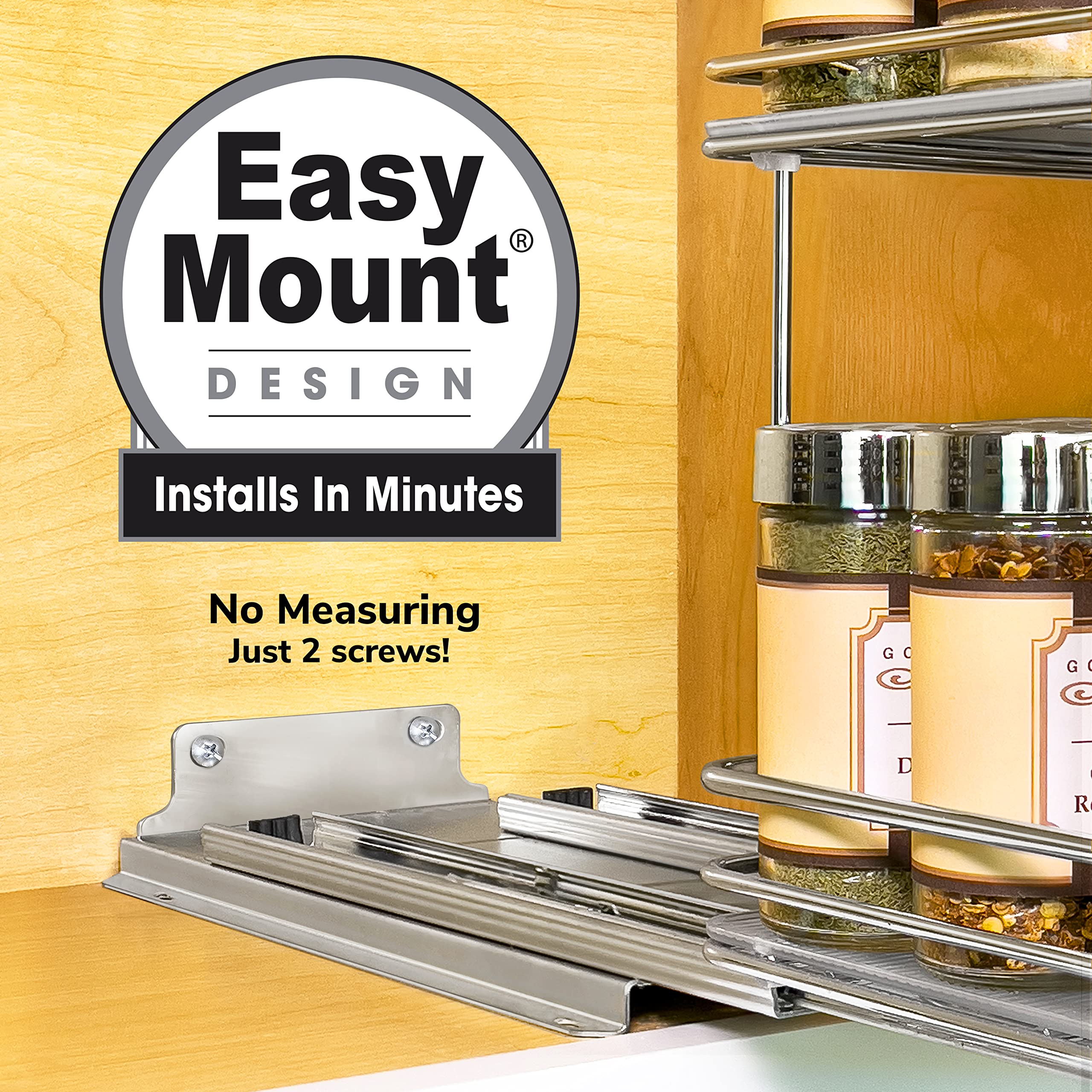 LYNK PROFESSIONAL® Pull Out Spice Rack Organizer for Inside Kitchen Cabinets - 6-3/8 inch Wide - Slide Out Drawer – Chrome Sliding Spice Cabinet Organization Shelf Racks - 2 Tier