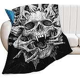 Skull Blanket for Girls Boys Horrible Gothic Throw Blankets Soft Cozy Warm Fuzzy Fleece Cool Black White Bedding Flannel Throws Stuff Gifts for Skull Lovers Kids Men Women Bedroom Decor 50