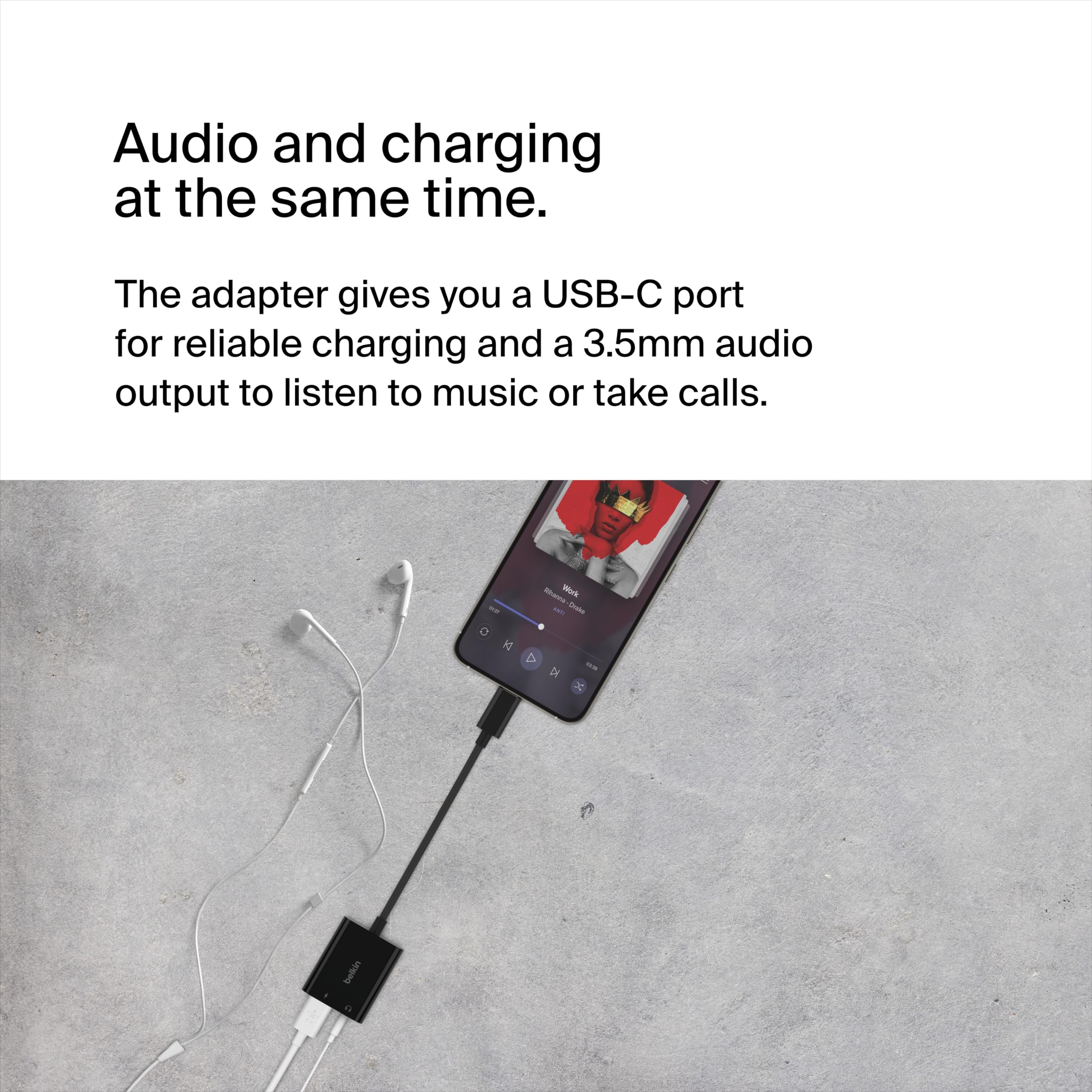 Belkin RockStar™ 3.5mm Audio with USB-C Charge Adaptor Included, USB-C Audio Adaptor Compatible with iPad Pro, Galaxy, Note, Google Pixel, LG G6, Sony Xperia, OnePlus and More - Black