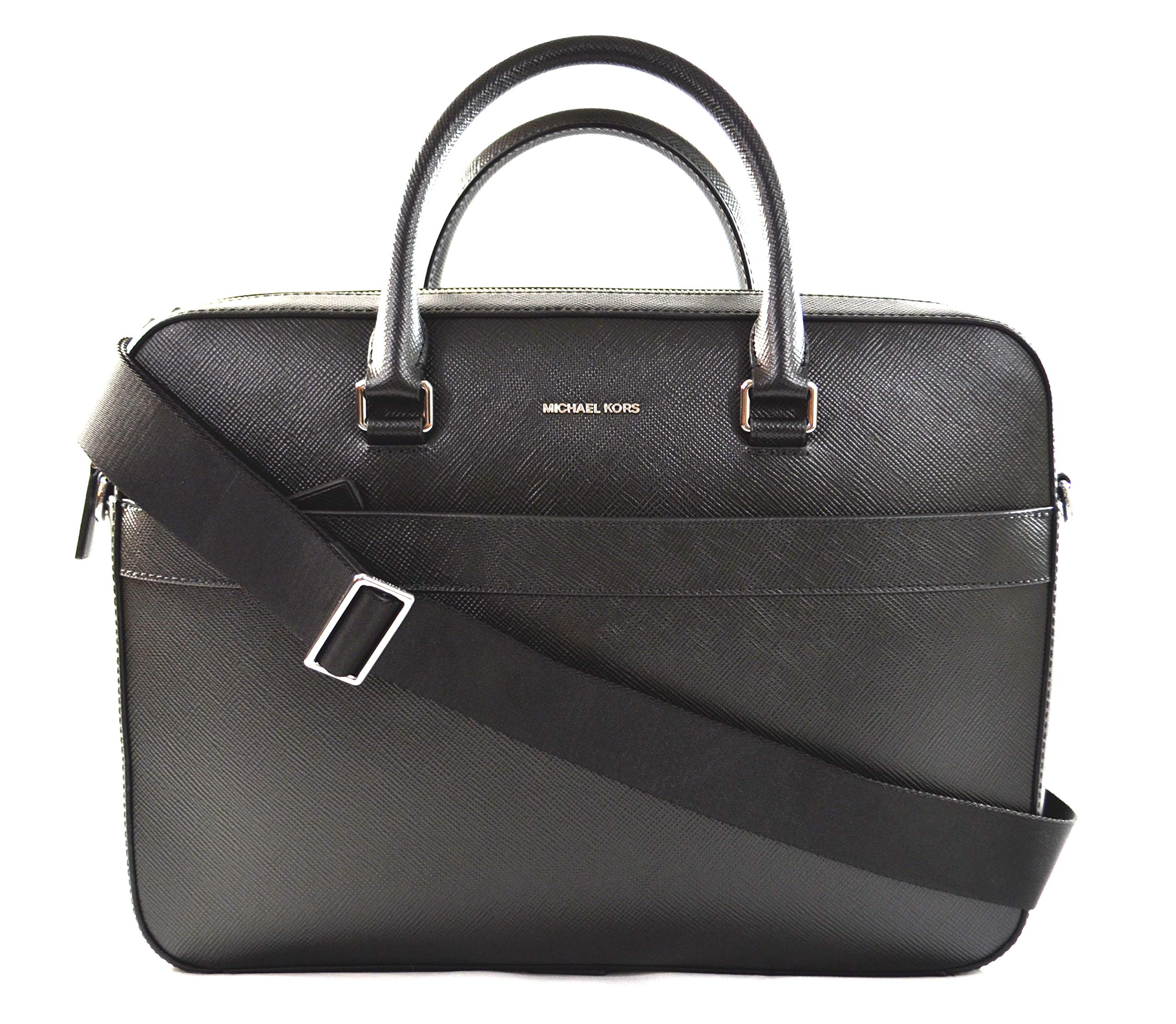 Michael Kors Harrison Men's Saffiano Leather Front Zip Briefcase Computer Laptop PC Shoulder Crossbo