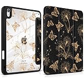 MEEgoodo Case for iPad Air 11 inch M3 2025 / M2 2024, for iPad Air 5th / 4th Generation Case 10.9 inch 2022/2020, Tablet Cover with Acrylic Clear Back Shell, Butterflies & Dandelions