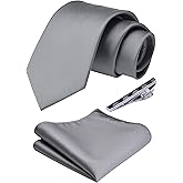 Branduce 3.15"(8cm) Men's Solid Color Necktie and Pocket Square Tie Clip Wedding Business Sets